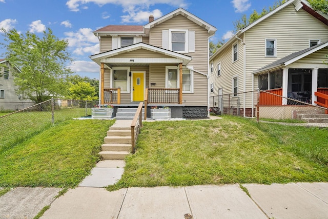 view of front of home featuring a porch and a front yard