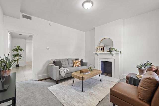 living room with light carpet