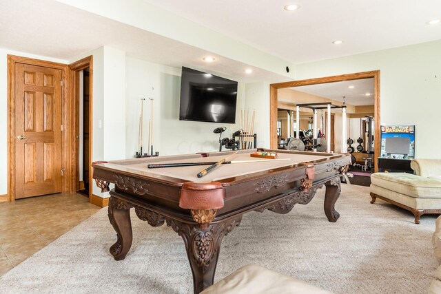 rec room with light tile patterned floors and pool table