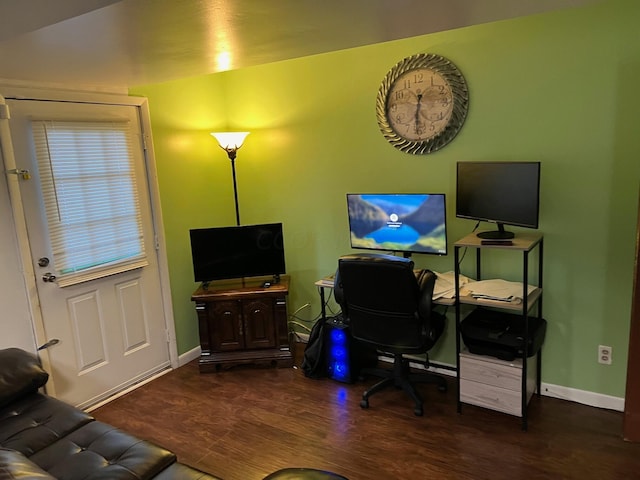 office space with dark hardwood / wood-style flooring