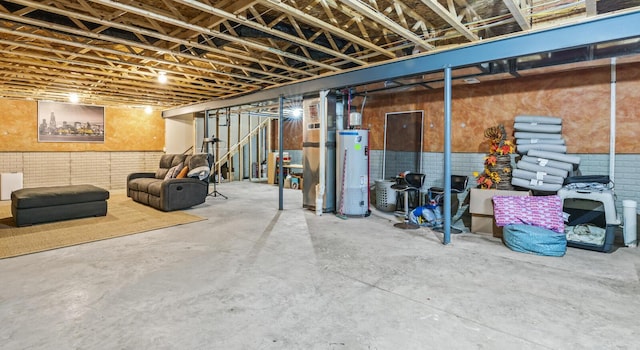 basement featuring gas water heater