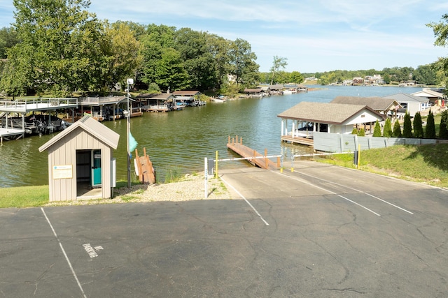 view of dock featuring a water view