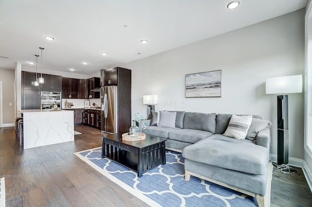 living room featuring dark hardwood / wood-style floors