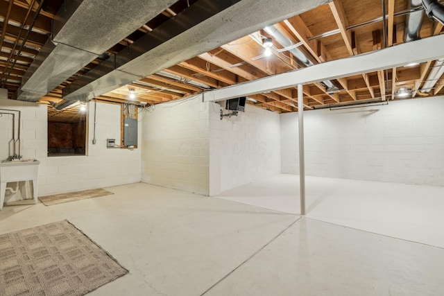 unfinished basement with electric panel