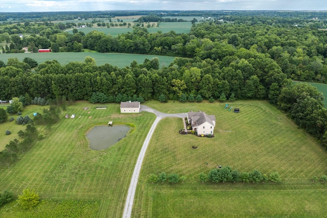 birds eye view of property featuring a rural view