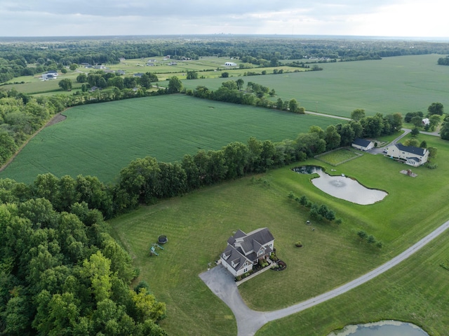 birds eye view of property with a rural view and a water view