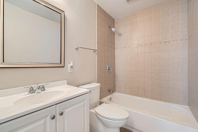 full bathroom with toilet, vanity, and shower / bath combination