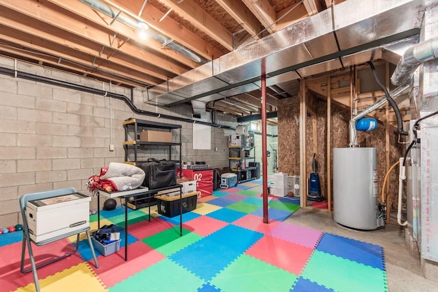 basement featuring water heater