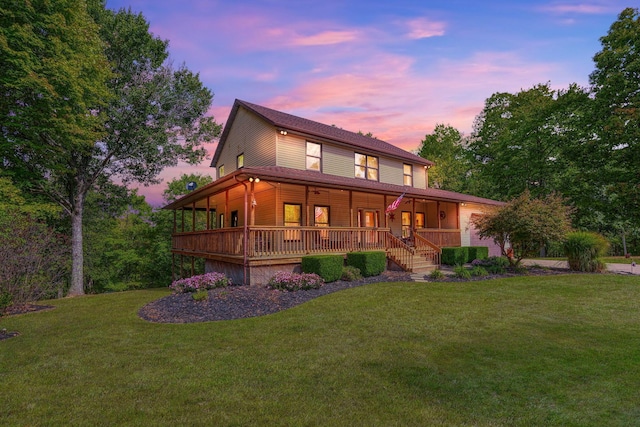 country-style home with a yard and a porch