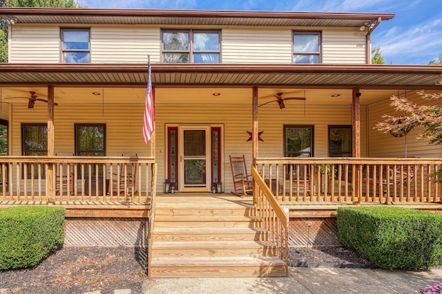 view of front facade featuring a porch and ceiling fan