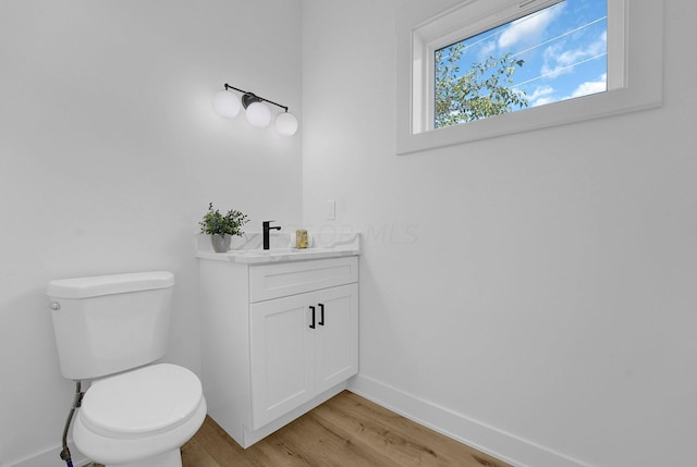 bathroom with vanity, wood-type flooring, and toilet