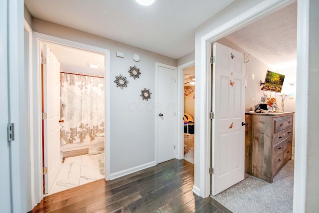 corridor with dark wood-type flooring