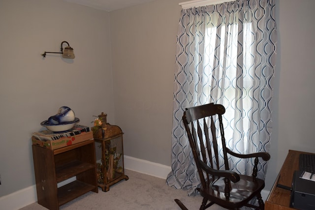 sitting room with carpet flooring