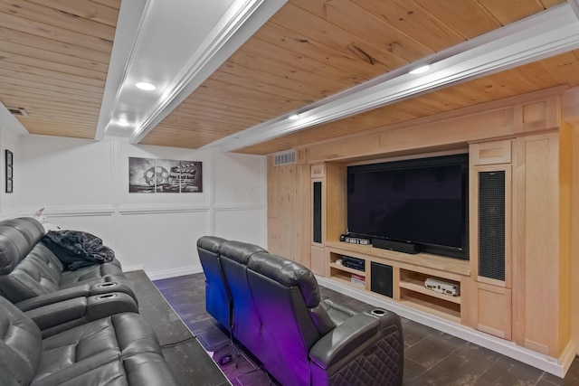 tiled cinema featuring wood ceiling