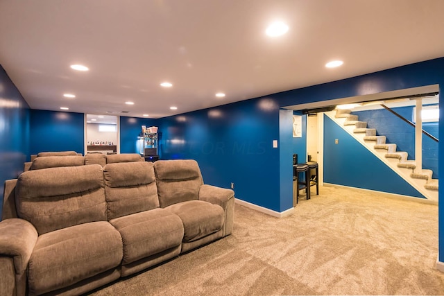 home theater featuring carpet floors