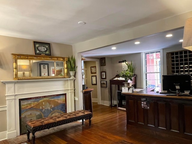 interior space with dark hardwood / wood-style floors