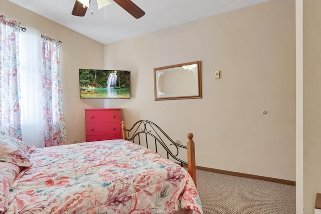 bedroom with carpet floors and ceiling fan