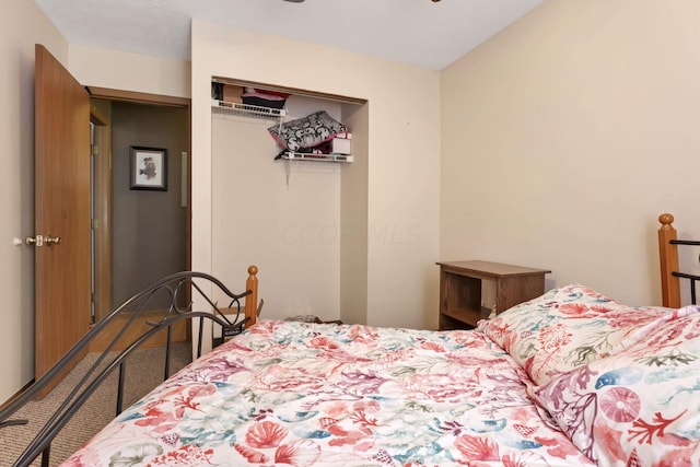 bedroom with carpet and a closet