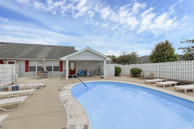 view of swimming pool with a patio area