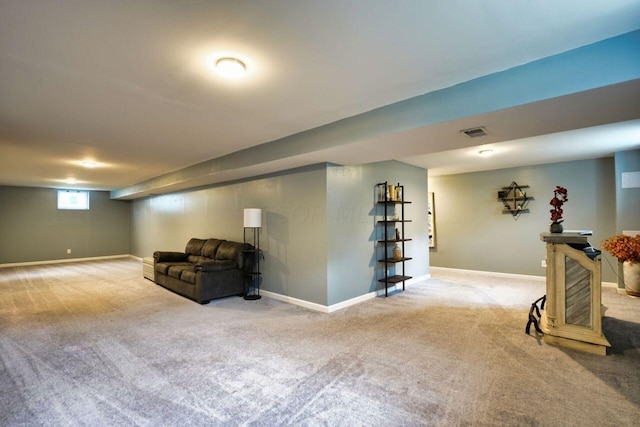 basement with carpet