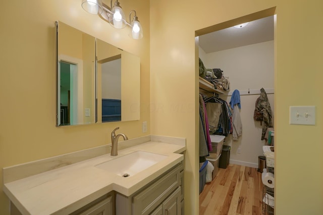 bathroom featuring vanity and wood-type flooring