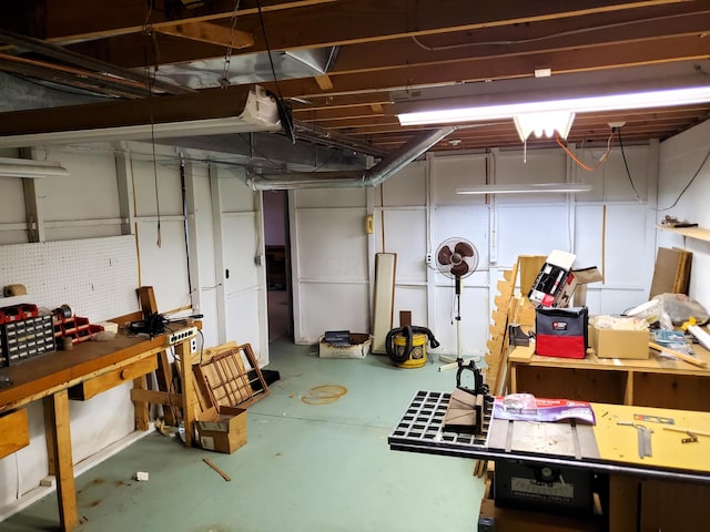 basement featuring a workshop area