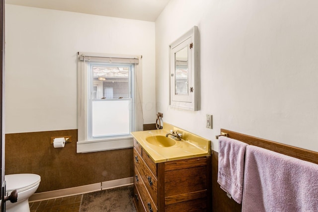 bathroom with vanity, toilet, and a wealth of natural light