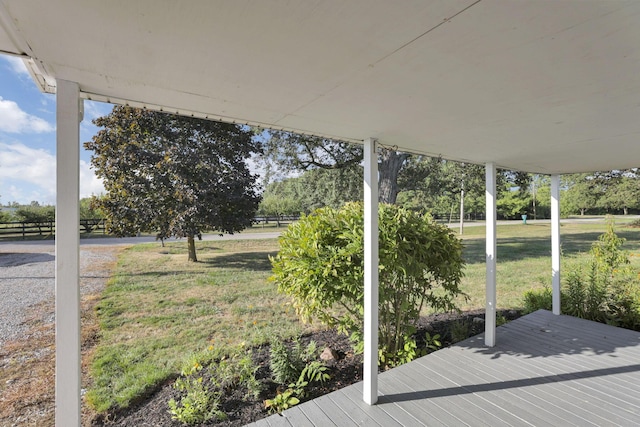 wooden deck with a lawn