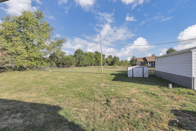 view of yard with a storage shed