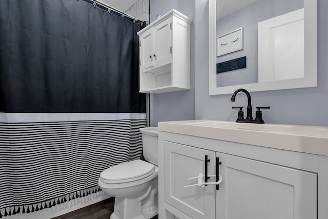 bathroom featuring vanity, toilet, and wood-type flooring