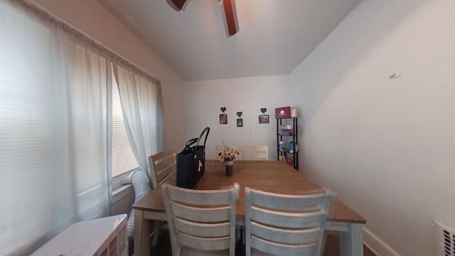 dining area featuring ceiling fan