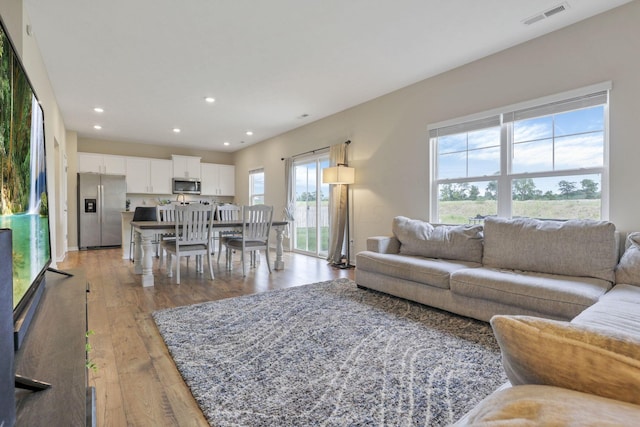 living room with light wood-type flooring