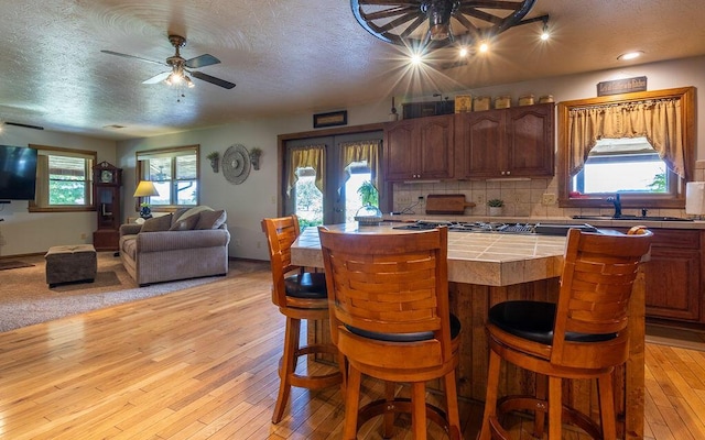 kitchen with a wealth of natural light and light hardwood / wood-style flooring