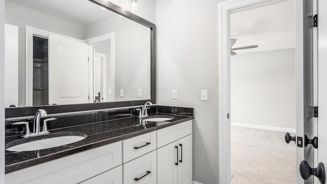 bathroom with vanity and ceiling fan