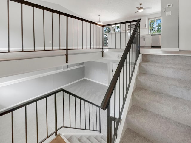 staircase with ceiling fan