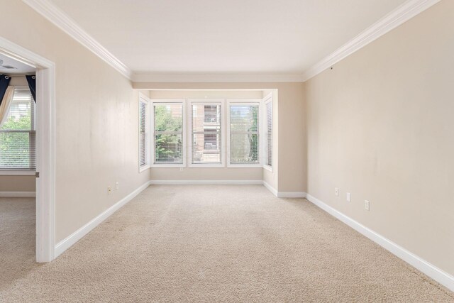 carpeted empty room featuring a wealth of natural light and crown molding