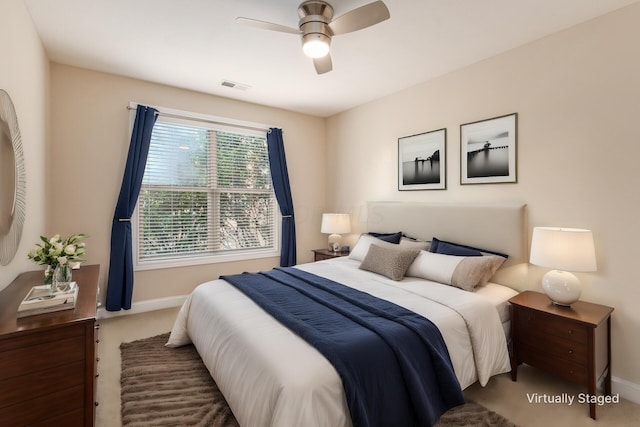 bedroom with carpet and ceiling fan