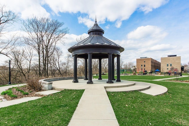 view of community featuring a lawn