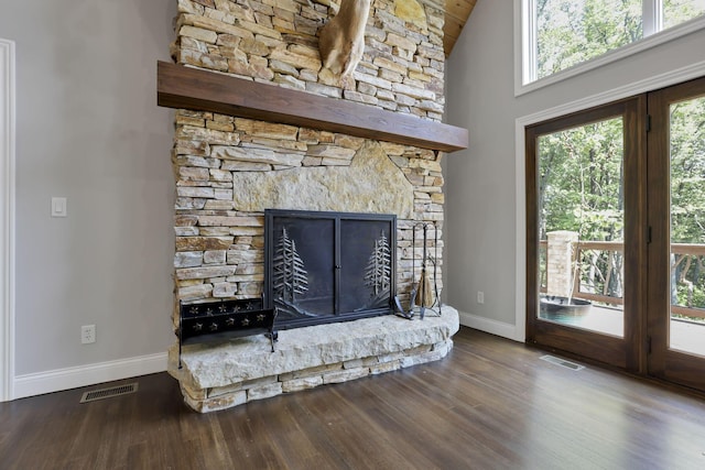 details featuring a fireplace and hardwood / wood-style floors