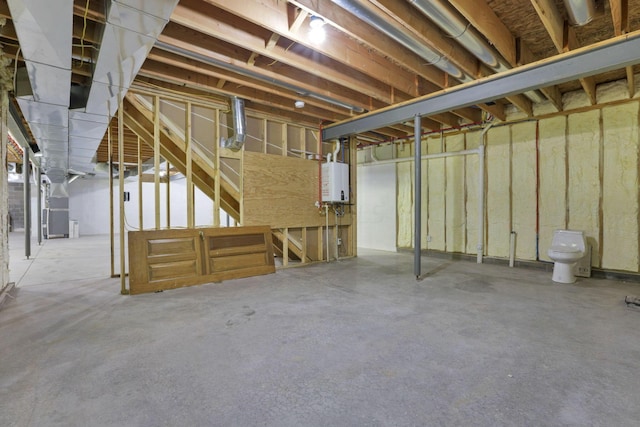 basement with tankless water heater