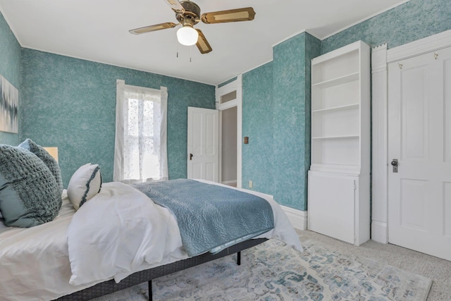 bedroom with carpet flooring and ceiling fan