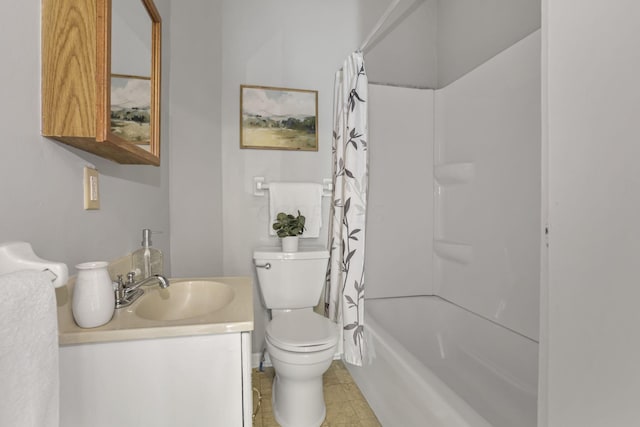 full bathroom featuring tile patterned floors, vanity, toilet, and shower / bathtub combination with curtain