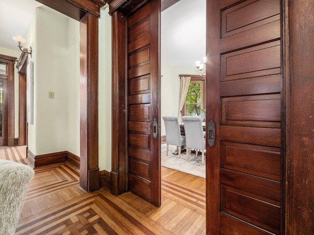 interior space with light parquet flooring