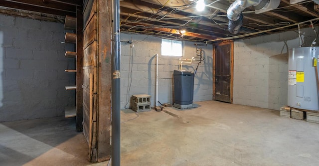 basement with water heater