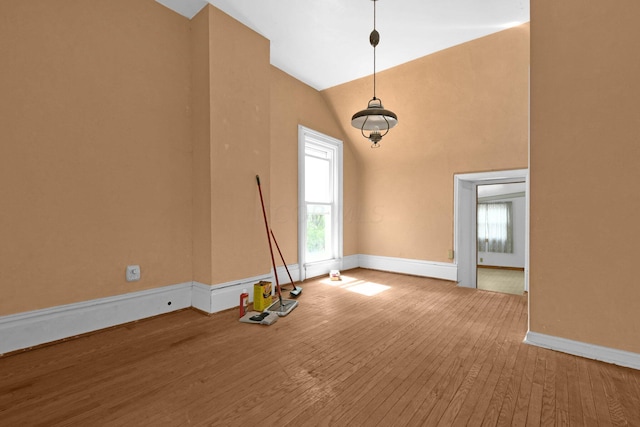 interior space featuring hardwood / wood-style flooring, high vaulted ceiling, and a healthy amount of sunlight