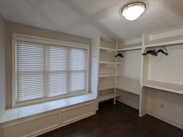 walk in closet featuring dark wood-type flooring