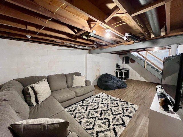 living room with light hardwood / wood-style floors