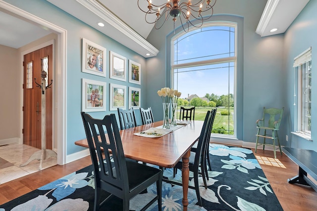 dining room with a notable chandelier, wood finished floors, and a wealth of natural light