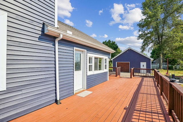 wooden terrace with an outbuilding