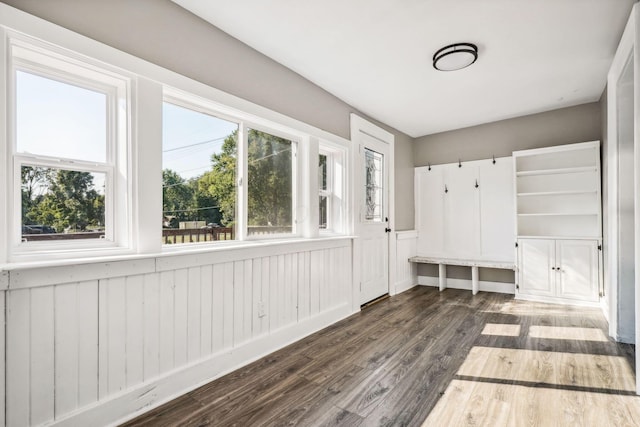 mudroom with dark hardwood / wood-style flooring